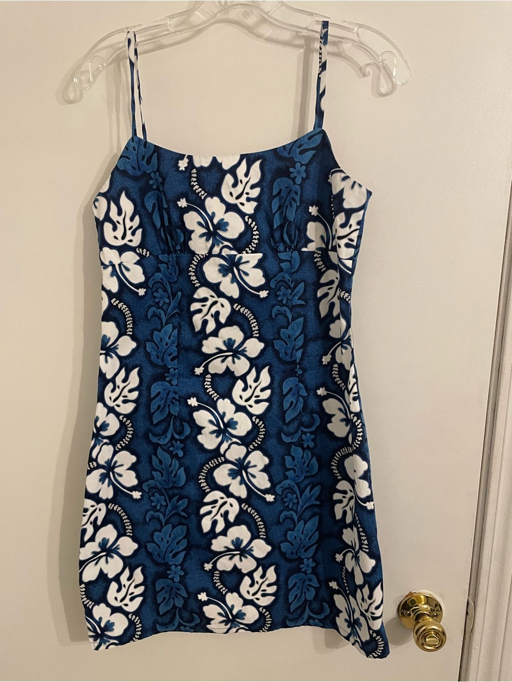Blue and White Floral Mini Slip Dress